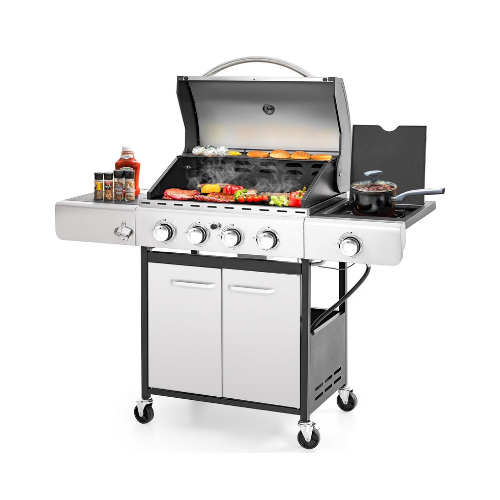 MF Studio 4 Burner Propane Gas Outdoor Grill with Side Burner Stainless Steel BBQ Grill