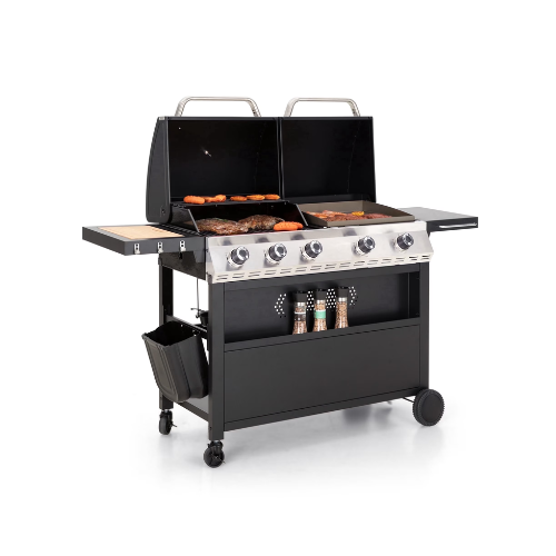 MF Studio 5-Burner Outdoor Propane Gas Grill and Griddle Combo BBQ Grill with Lid 54,000 BUT