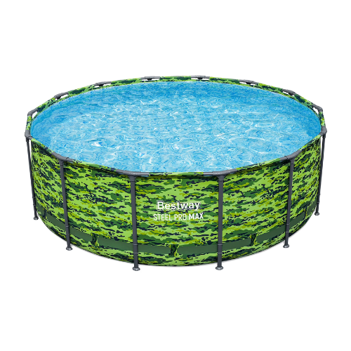 Bestway Steel Pro Max 14'x48" Camo Pool Set | Durable Construction, Easy Assembly, and All-Inclusive Accessories - above ground pool set with filter pump, ladder, and pool cover - No Tools Required!